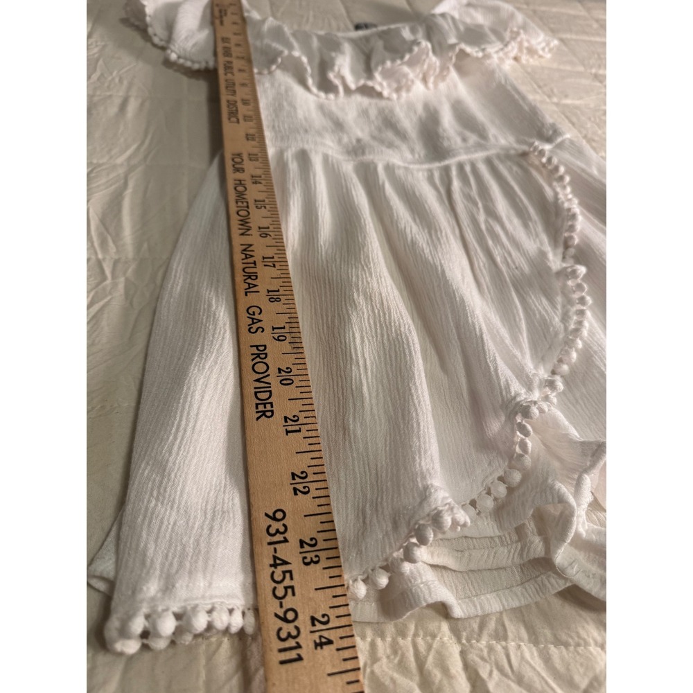 J for Justify White Romper Mini Dress Ruffle Off Shoulder‎ Pom Pom Trim Small - Picture 5 of 8